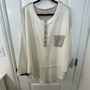 POL Cream and Tan Crew Neck Sweater